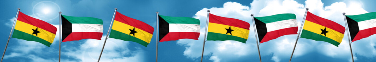 Ghana flag with Kuwait flag, 3D rendering