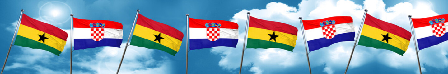 Ghana flag with Croatia flag, 3D rendering