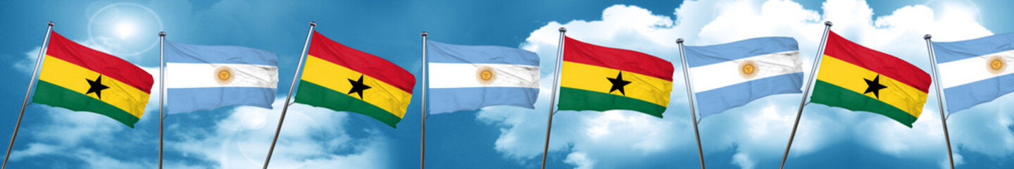 Ghana flag with Argentine flag, 3D rendering