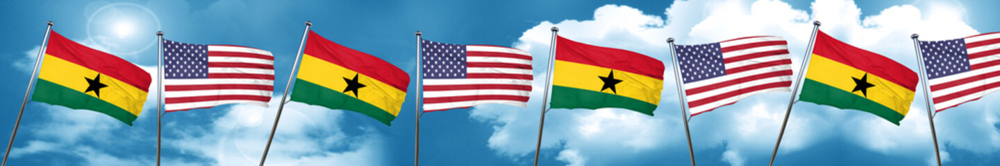 Ghana flag with American flag, 3D rendering