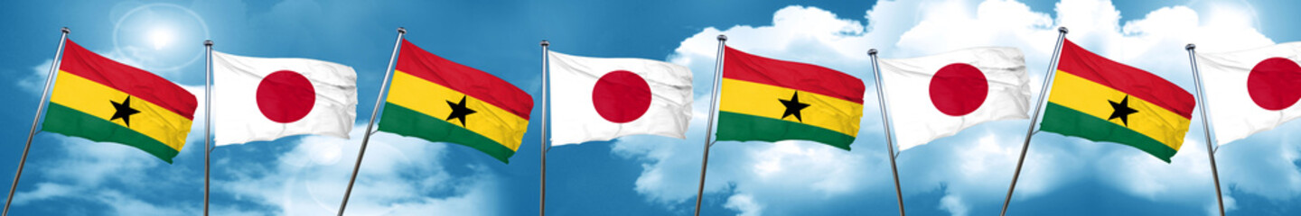 Ghana flag with Japan flag, 3D rendering
