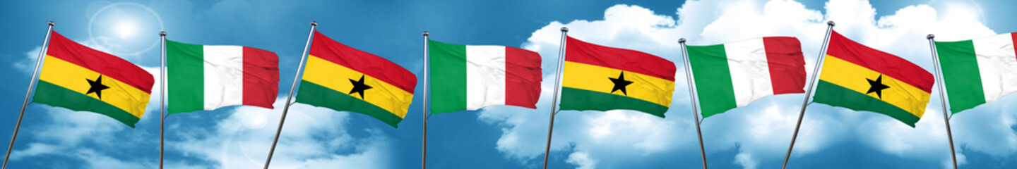 Ghana flag with Italy flag, 3D rendering