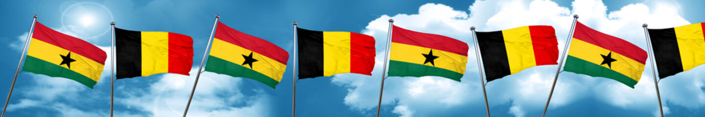 Ghana flag with Belgium flag, 3D rendering