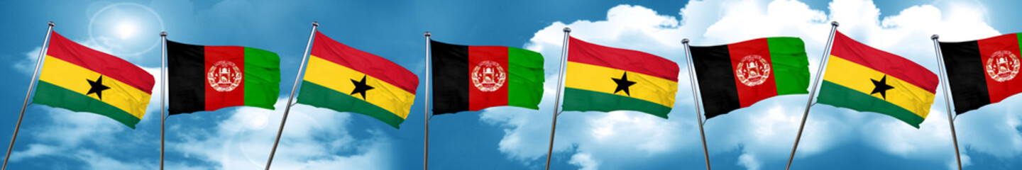 Ghana flag with afghanistan flag, 3D rendering