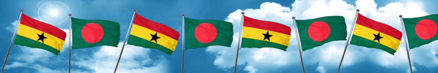 Ghana flag with Bangladesh flag, 3D rendering