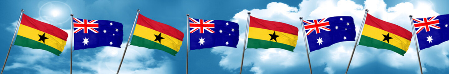 Ghana flag with Australia flag, 3D rendering