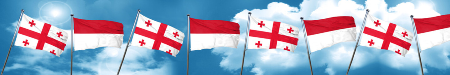 Georgia flag with Indonesia flag, 3D rendering