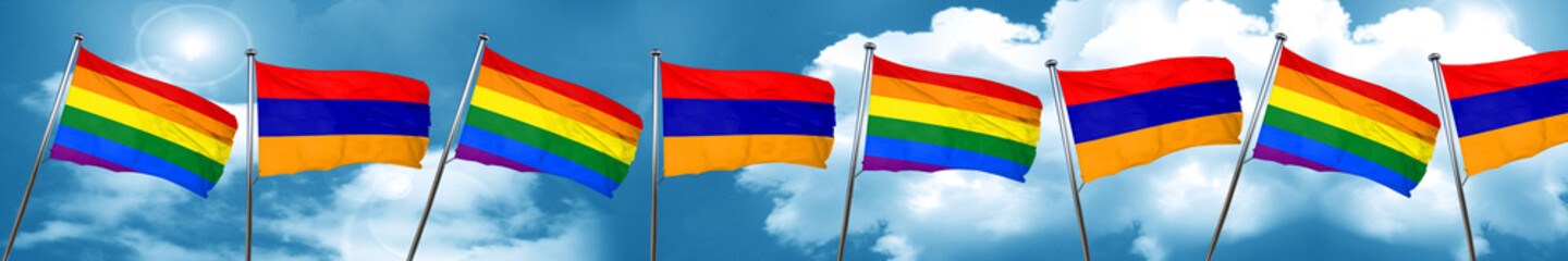 Gay pride flag with Armenia flag, 3D rendering