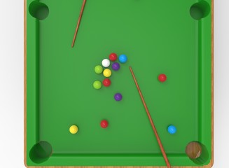 3d illustration of snooker table. white background isolated. icon for game web.