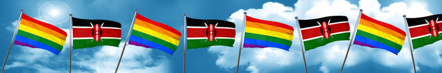 Gay pride flag with Kenya flag, 3D rendering