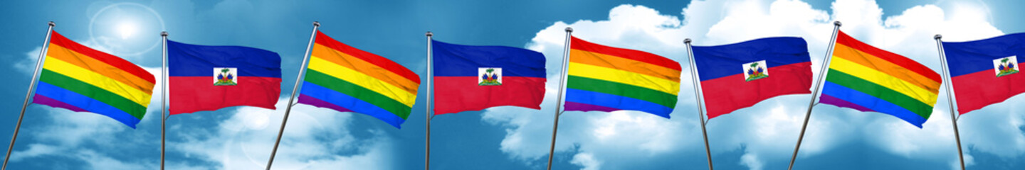 Gay pride flag with Haiti flag, 3D rendering