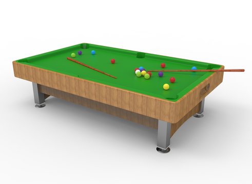 3d illustration of snooker table. white background isolated. icon for game web.