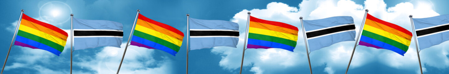 Gay pride flag with Botswana flag, 3D rendering