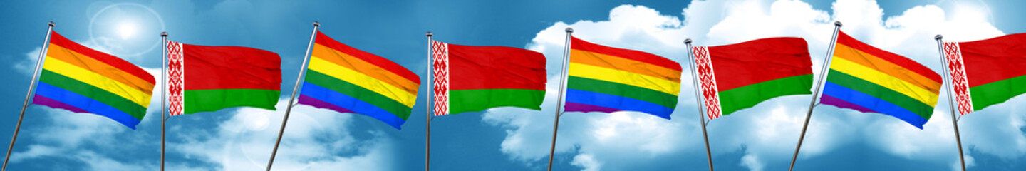 Gay pride flag with Belarus flag, 3D rendering