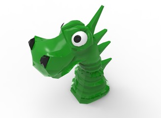 3d illustration of cartoon dragon face. white background isolated. icon for game web.