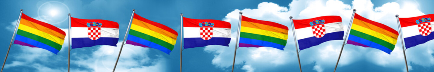 Gay pride flag with Croatia flag, 3D rendering