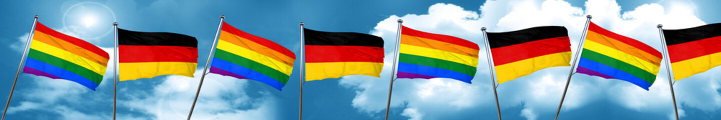 Gay pride flag with Germany flag, 3D rendering