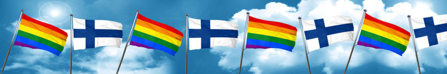 Gay pride flag with Finland flag, 3D rendering