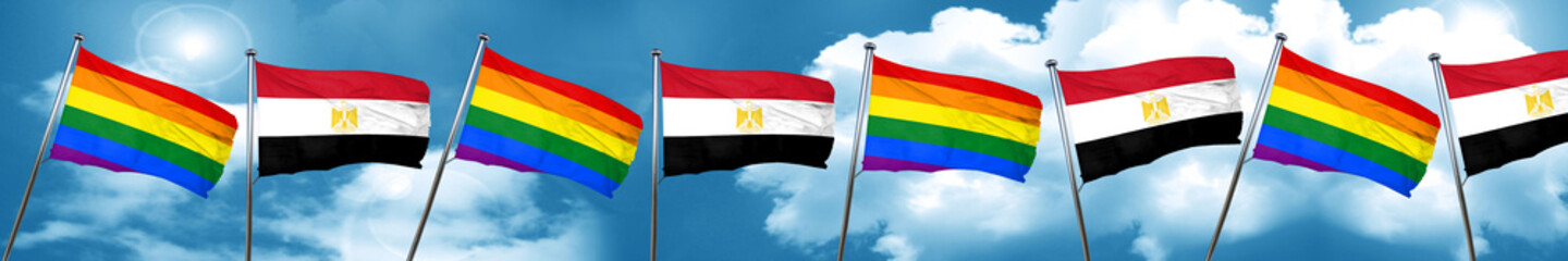 Gay pride flag with egypt flag, 3D rendering