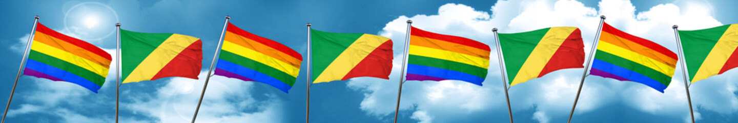 Gay pride flag with congo flag, 3D rendering