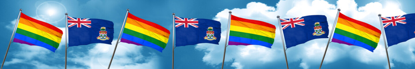 Gay pride flag with Cayman islands flag, 3D rendering