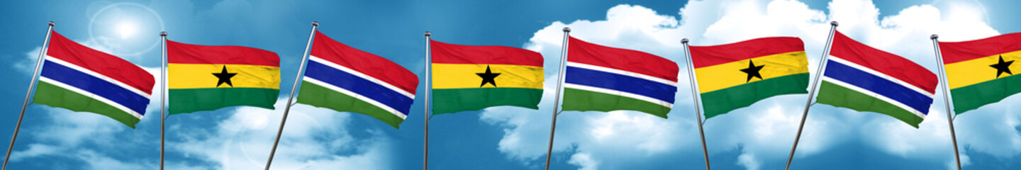 Gambia flag with Ghana flag, 3D rendering