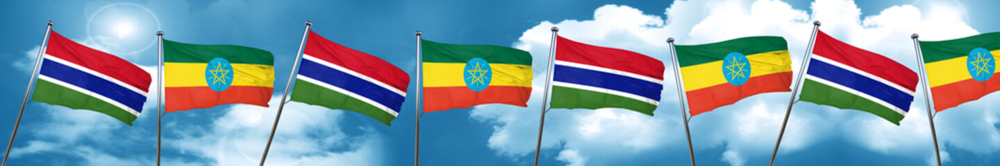Gambia flag with Ethiopia flag, 3D rendering