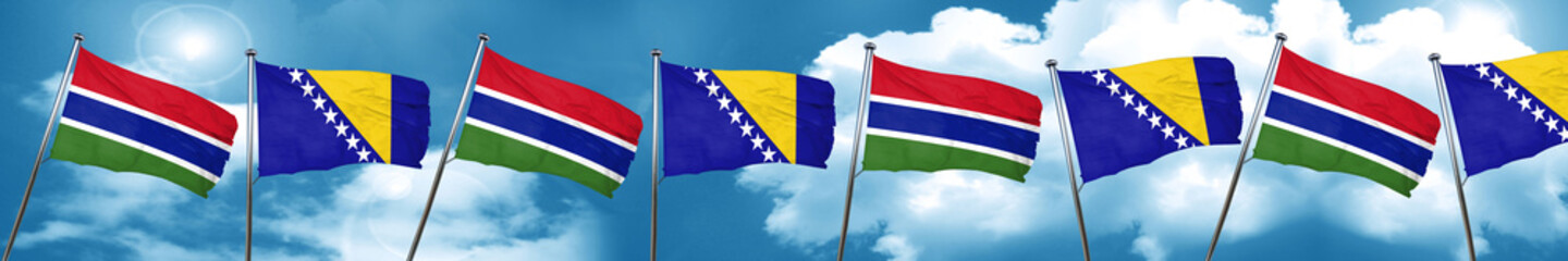 Gambia flag with Bosnia and Herzegovina flag, 3D rendering