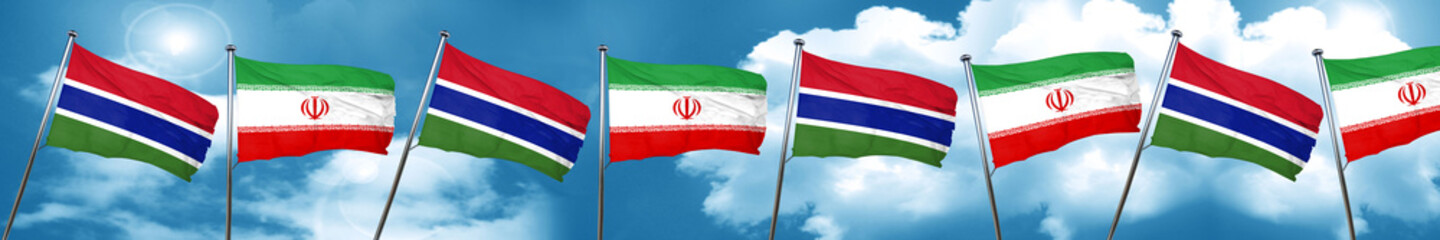 Gambia flag with Iran flag, 3D rendering