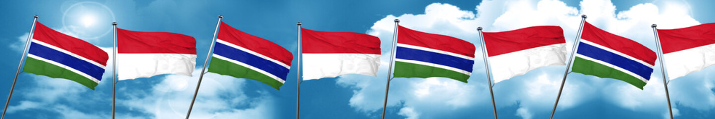 Gambia flag with Indonesia flag, 3D rendering