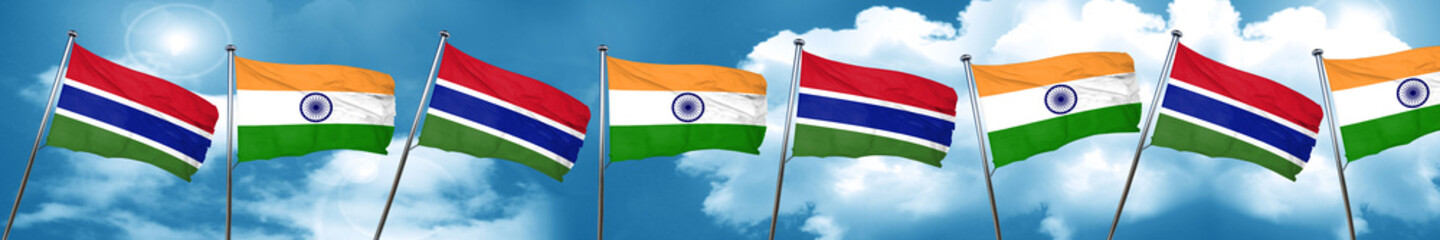Gambia flag with India flag, 3D rendering