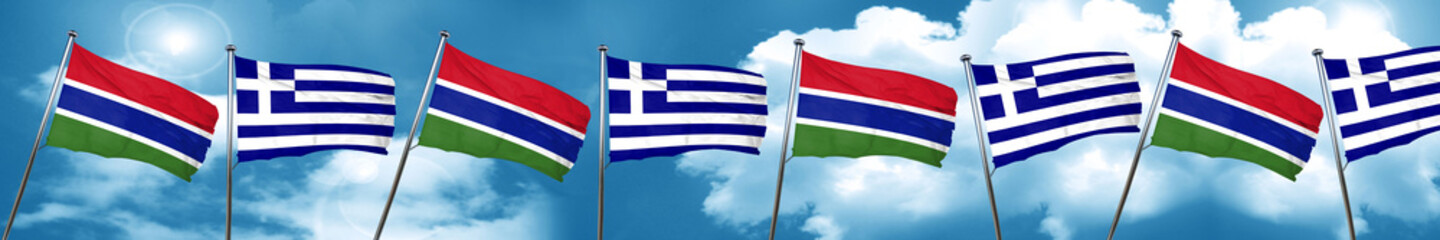 Gambia flag with Greece flag, 3D rendering