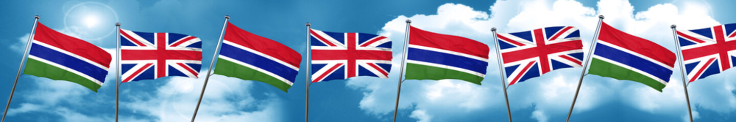 Fototapeta na wymiar Gambia flag with Great Britain flag, 3D rendering