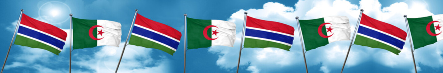 Gambia flag with Algeria flag, 3D rendering