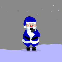 laughing Santa Claus in blue costume on grey background 