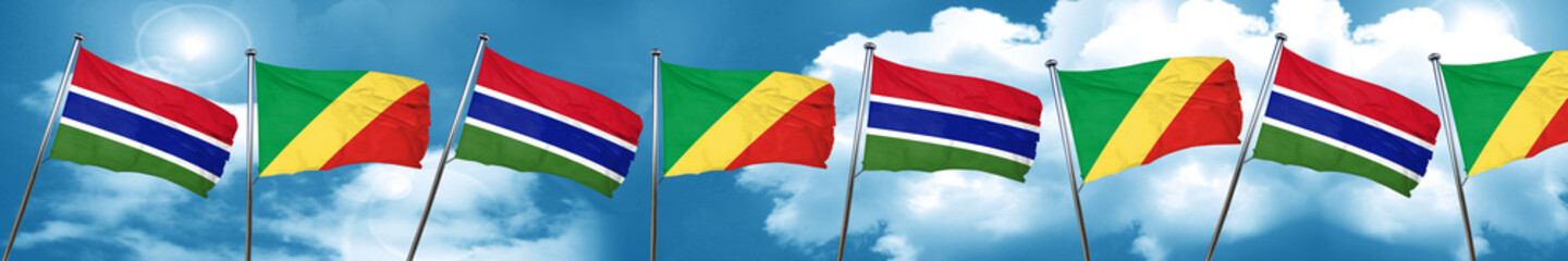 Gambia flag with congo flag, 3D rendering