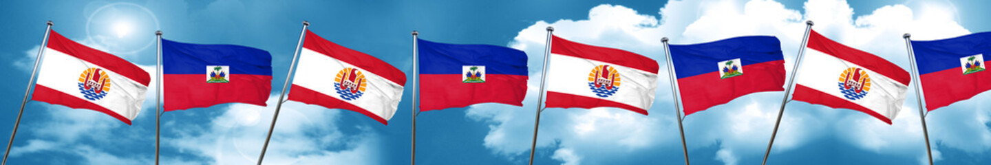french polynesia flag with Haiti flag, 3D rendering