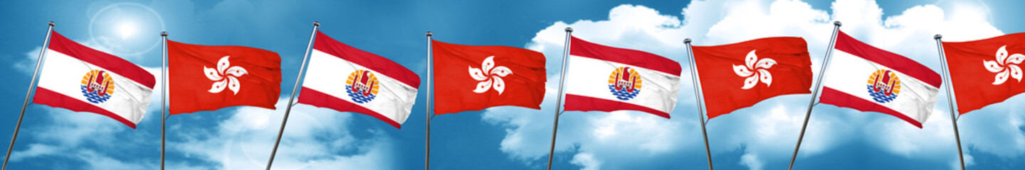 french polynesia flag with Hong Kong flag, 3D rendering