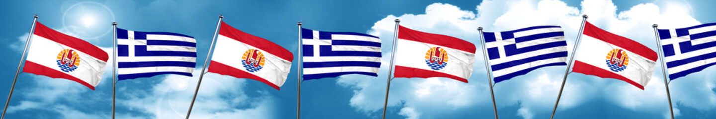 french polynesia flag with Greece flag, 3D rendering