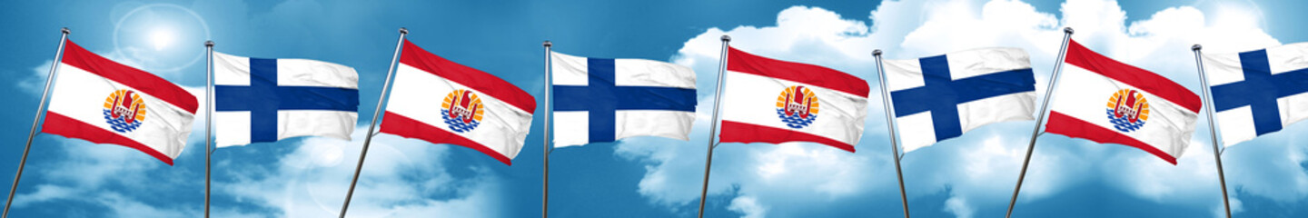 french polynesia flag with Finland flag, 3D rendering