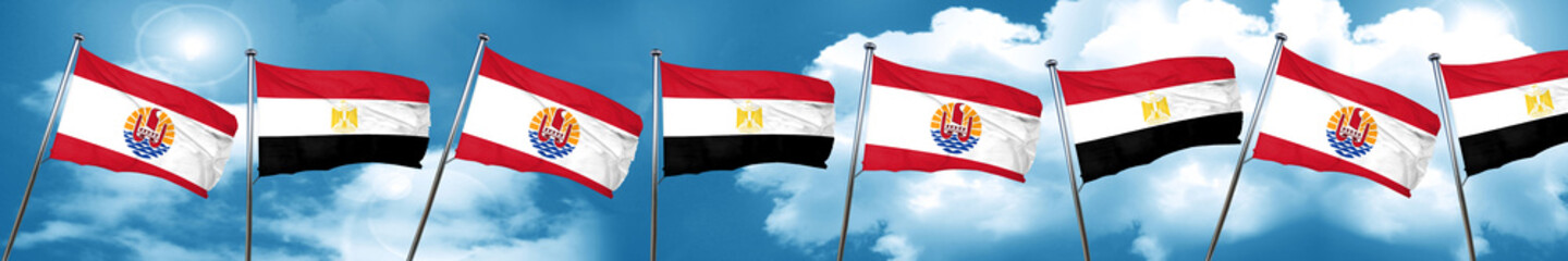 Naklejka premium french polynesia flag with egypt flag, 3D rendering
