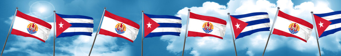 french polynesia flag with cuba flag, 3D rendering