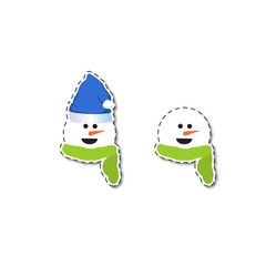 Two funny snowmen with green scarves isolated on white background