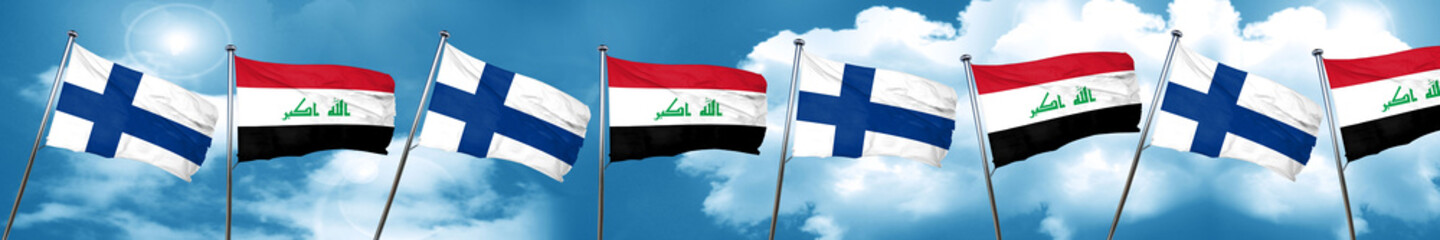 finland flag with Iraq flag, 3D rendering