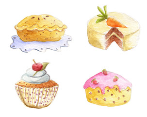 ilustracion de pasteles en acuarela