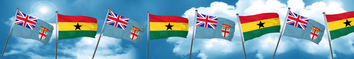 Fiji flag with Ghana flag, 3D rendering