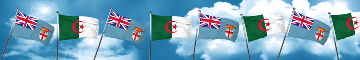 Fiji flag with Algeria flag, 3D rendering