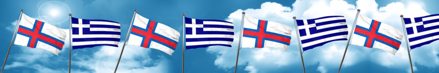 faroe islands flag with Greece flag, 3D rendering