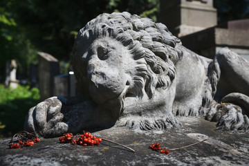 Old statue on grave in Lviv