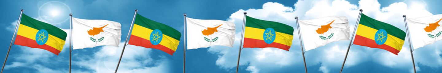 Ethiopia flag with Cyprus flag, 3D rendering